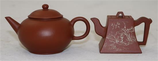 Two Chinese Yixing pottery miniature teapots and covers, late 19th/early 20th century, height 4.8cm